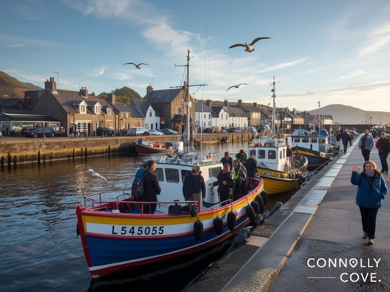 Tour boats at Portmagee pier, the main departure point for Skellig Islands tours in County Kerry, Ireland
