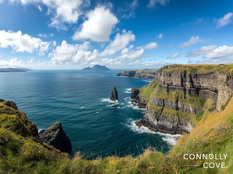 Kerry Cliffs with views toward the Skellig Islands in the distance, an accessible alternative when boat tours are cancelled