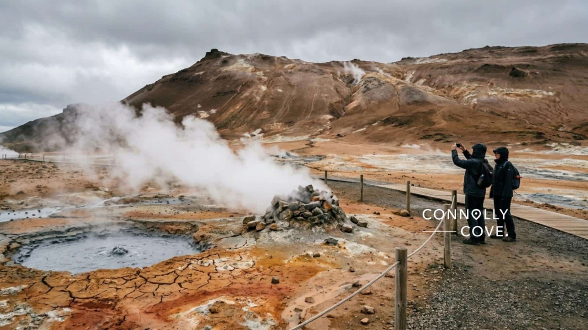 Steam blowing across the Hverir mud pots near Lake Mývatn, one of the geothermal wonders of Iceland