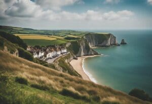 The rugged cliffs of Dorset overlook the quaint town, capturing the essence of Broadchurch's atmospheric setting