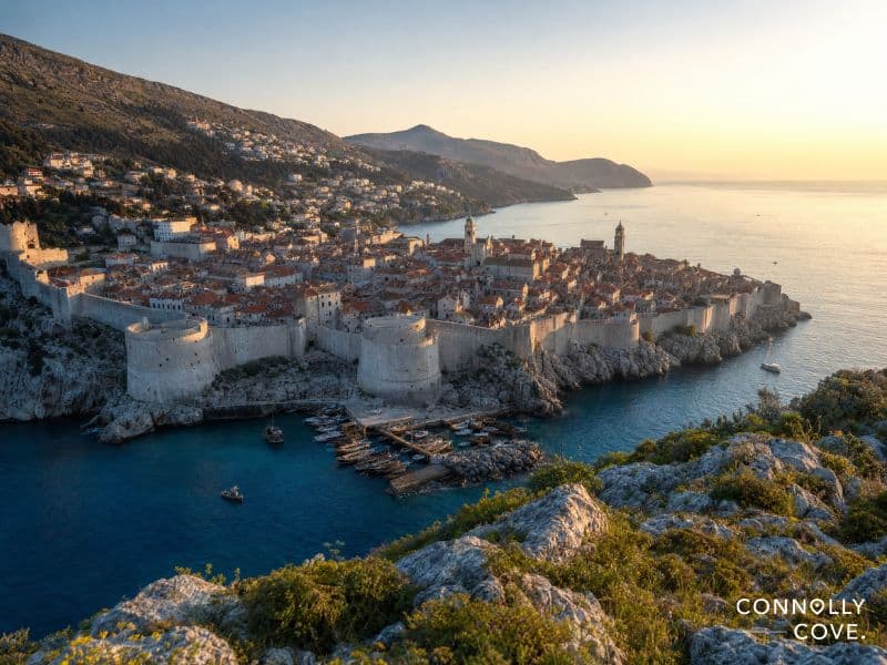 Walled medieval city on the Adriatic coast at sunrise, the kind of view travellers come to see on a Game of Thrones Tour