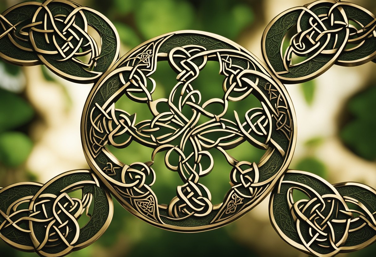 Seanfhocail - A Celtic knot intertwines with symbols of nature and wisdom, surrounded by ancient Irish proverbs