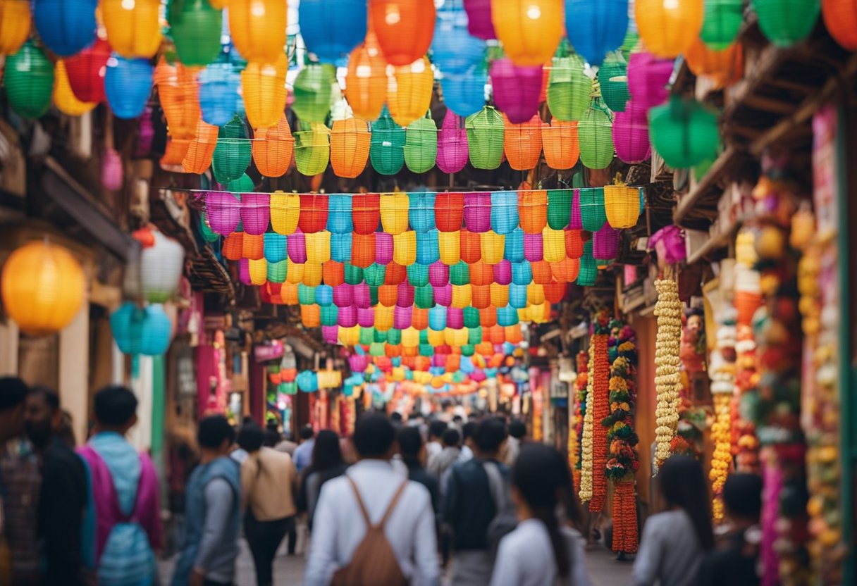 Vibrant colors fill the streets, symbolizing cultural traditions and festivals. Bright hues adorn buildings, textiles, and decorations, creating a lively and dynamic atmosphere