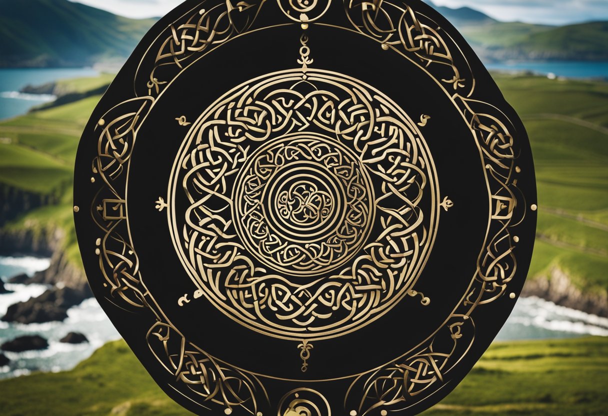 Sacred Geometry - A Celtic spiral intertwines with global symbols, radiating unity and harmony. Sacred geometry weaves through Ireland's landscape, connecting cultures worldwide