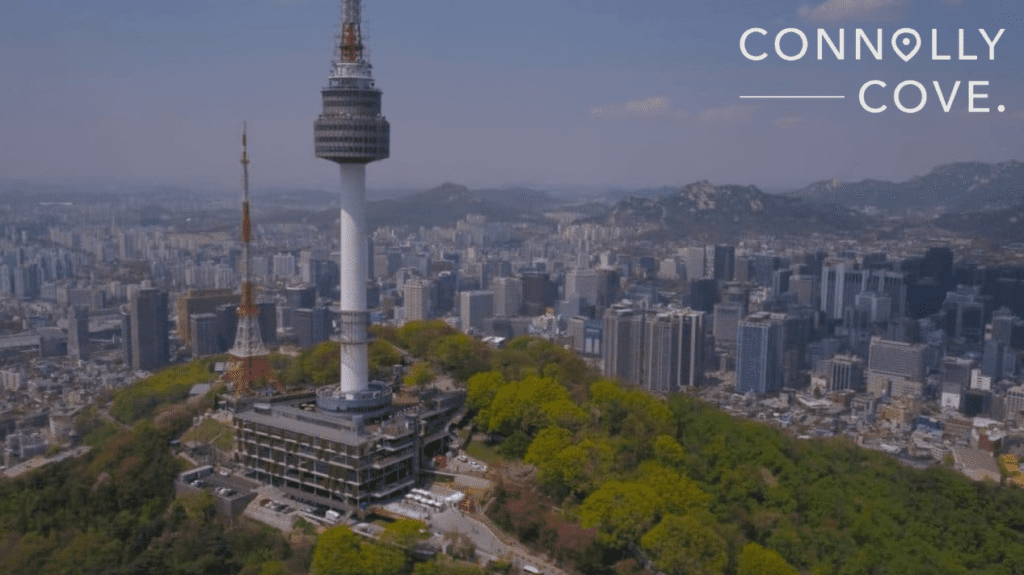 Aerial view of Seoul with Seoul Tower in South Korea
