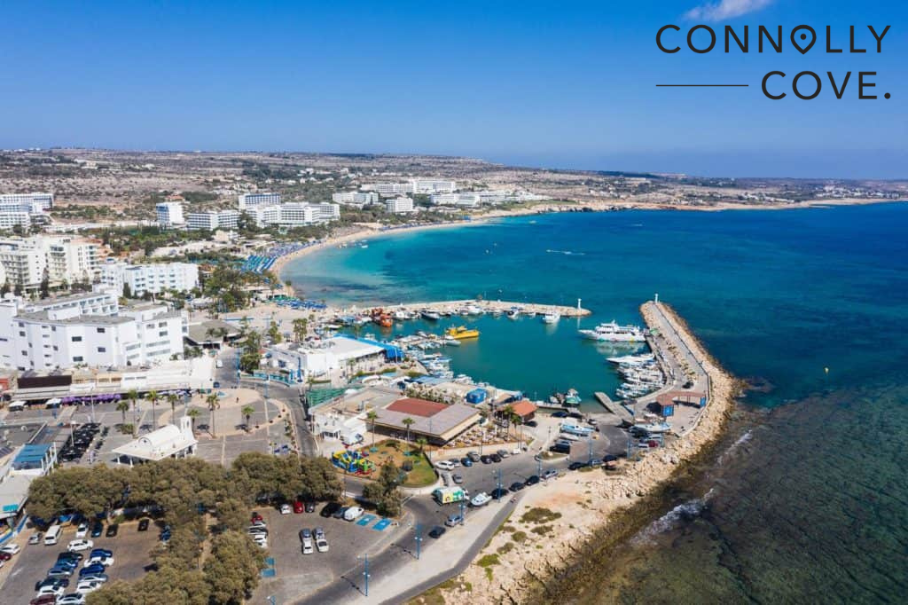 Aerial view of the Ayia Napa resort town Cyprus