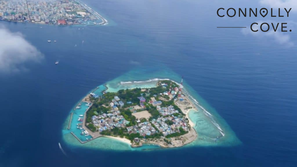 An aerial view of the Maldives islands