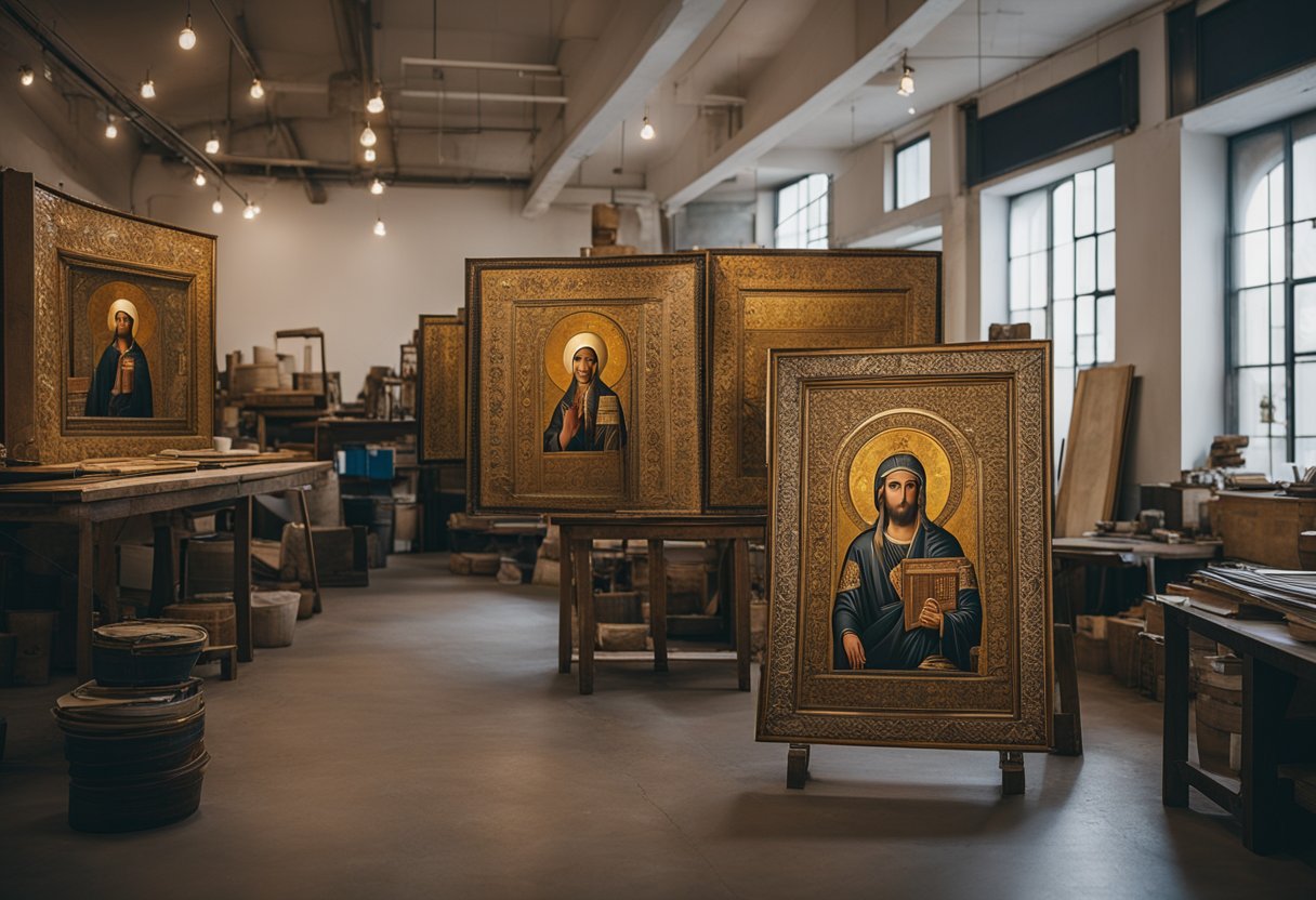 A modern icon painting studio with global shipping, featuring traditional Eastern Orthodox iconography and contemporary design influences