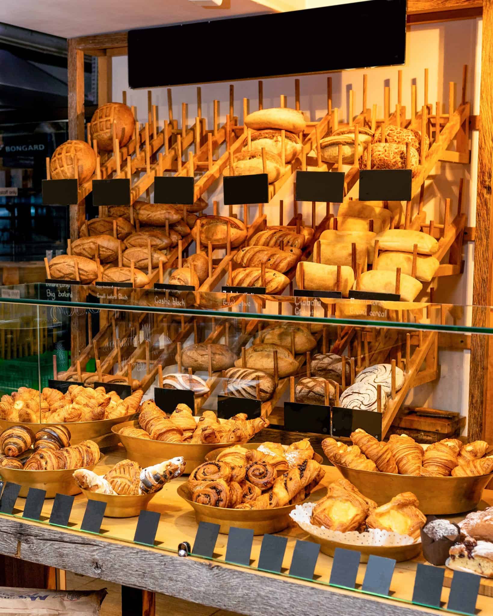 A display of French Breads at a market