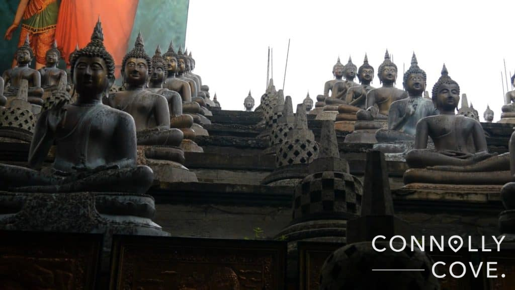 Buddha statues at Gangaramaya Temple in Colombo Sri Lanka
