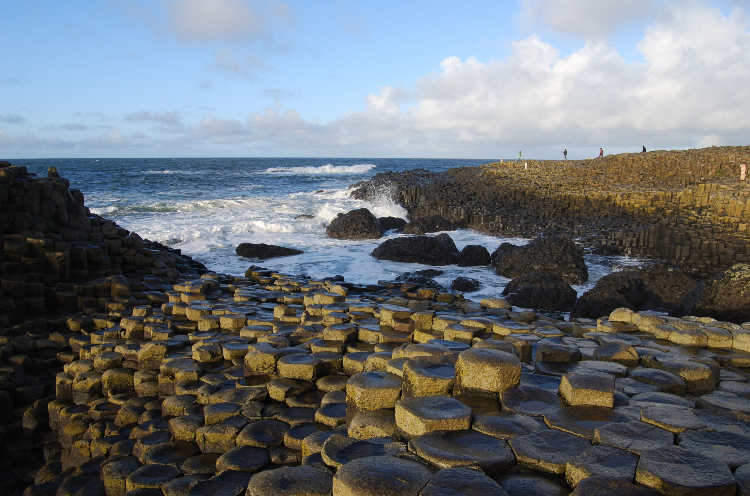 Sea and rocks formed on the shore of The Giant Causeway.