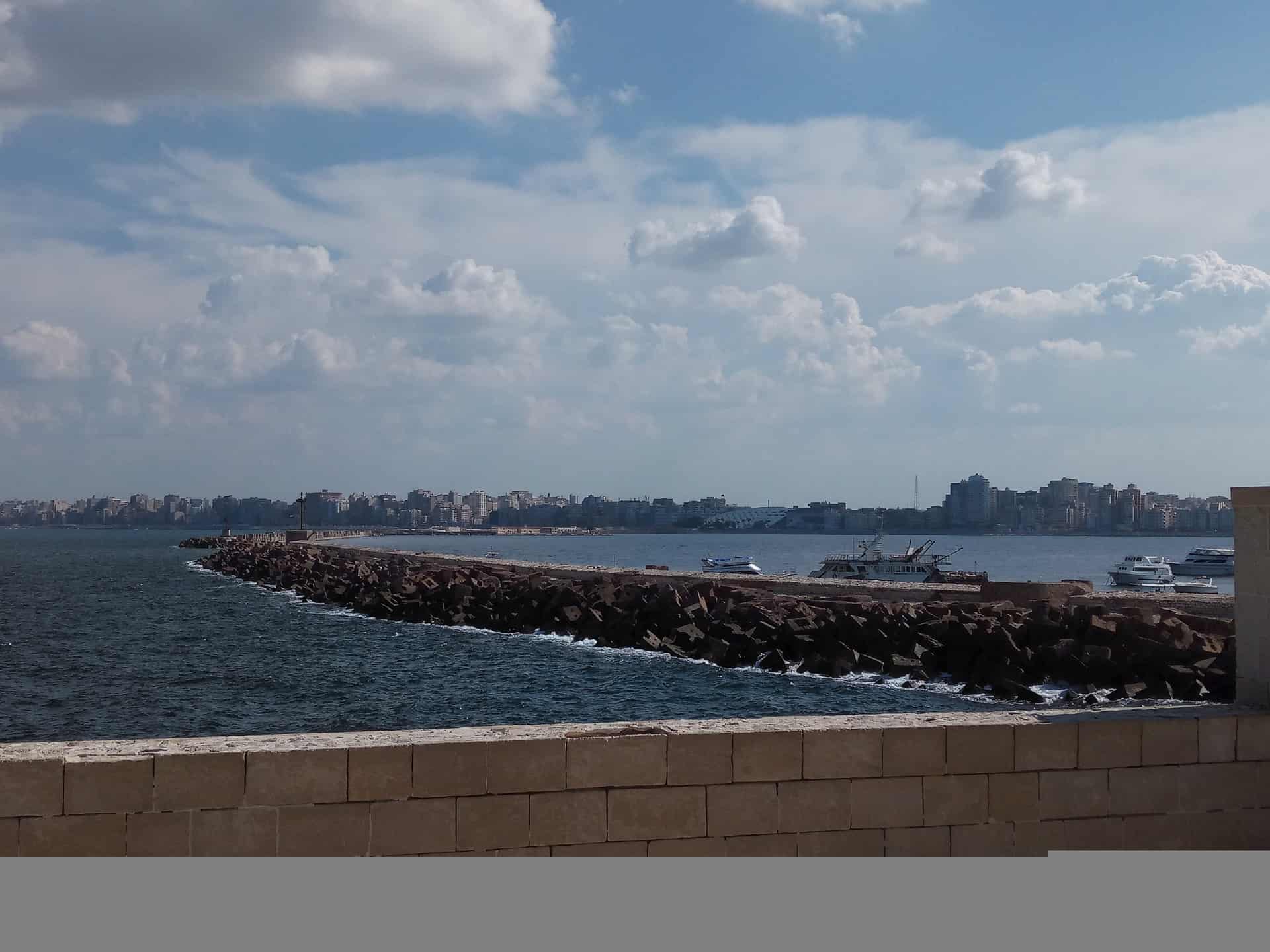 View outside the north wall with Bibliotheca Alexandrina in the horizon
