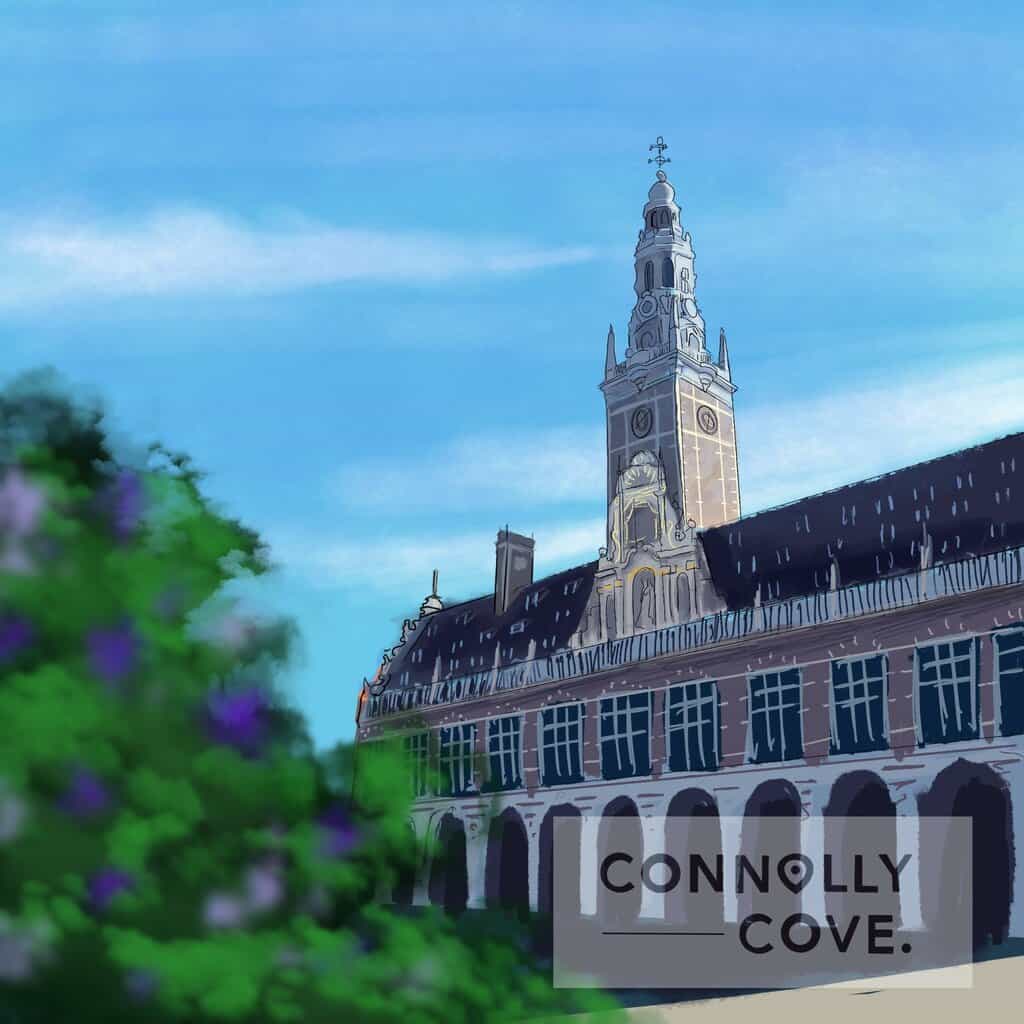 Artistic Interpretation of the Belfry and University Library Leuven