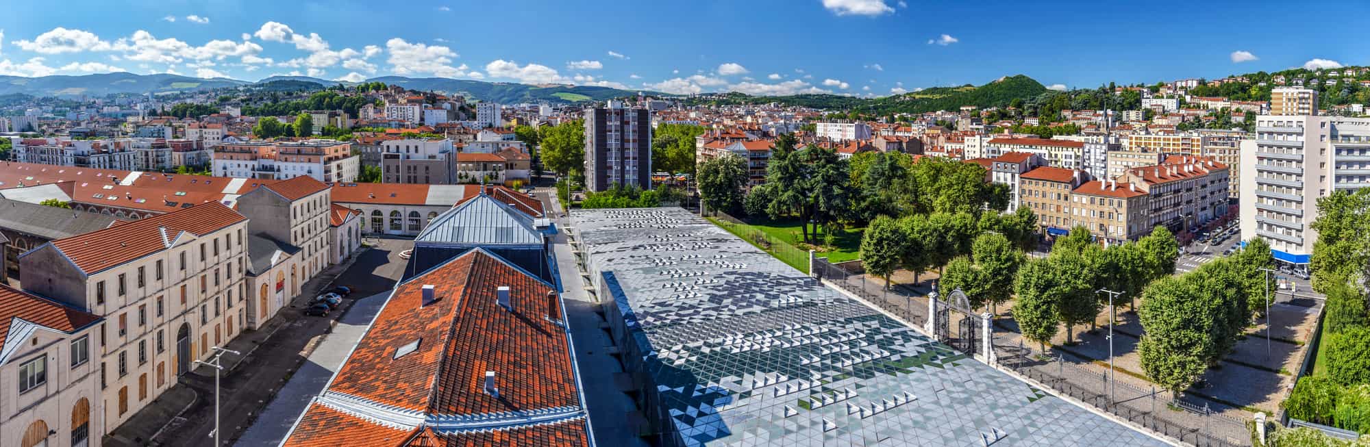 Panoramic view of Saint-Etienne cityscape as seen from the tower