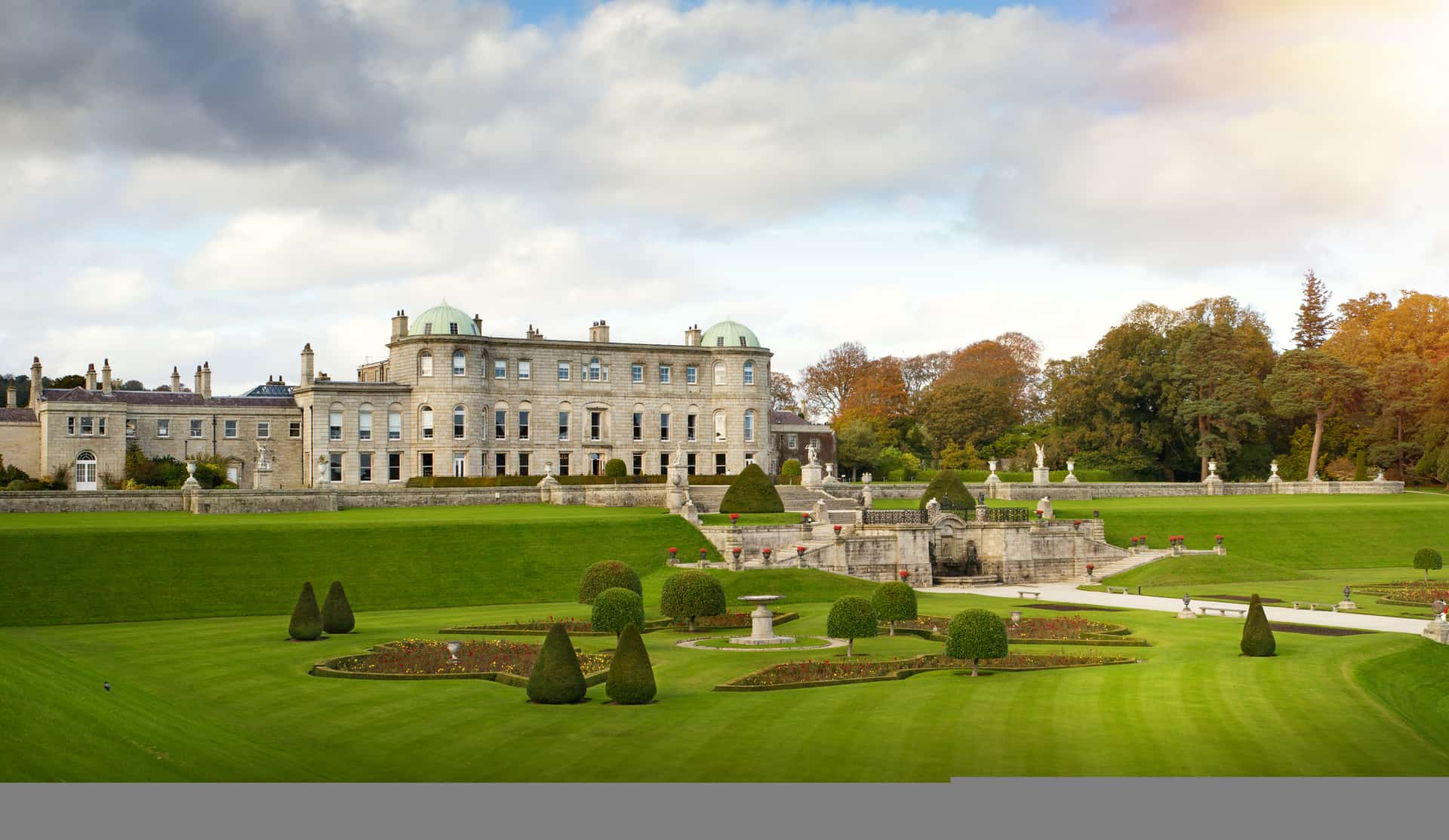 Enniskerry, County Wicklow, Ireland - October 28, 2019: Powerscourt House and Gardens is one of Ireland top tourist attraction. Powerscourt House