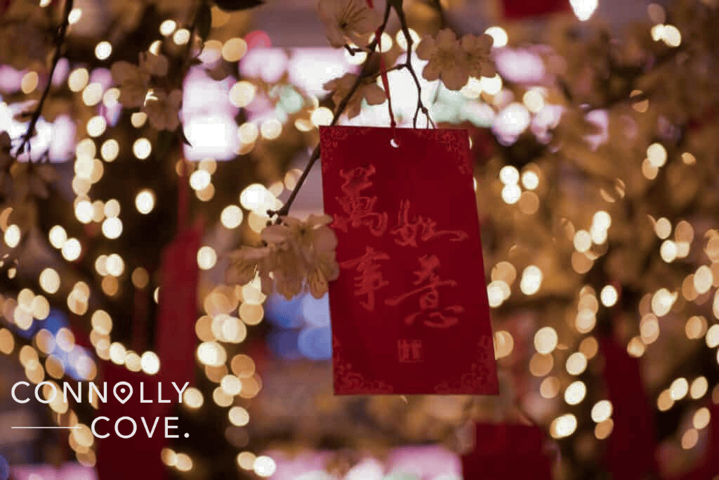 Red card with a message on traditional Japanese Wishing Tree Asia
