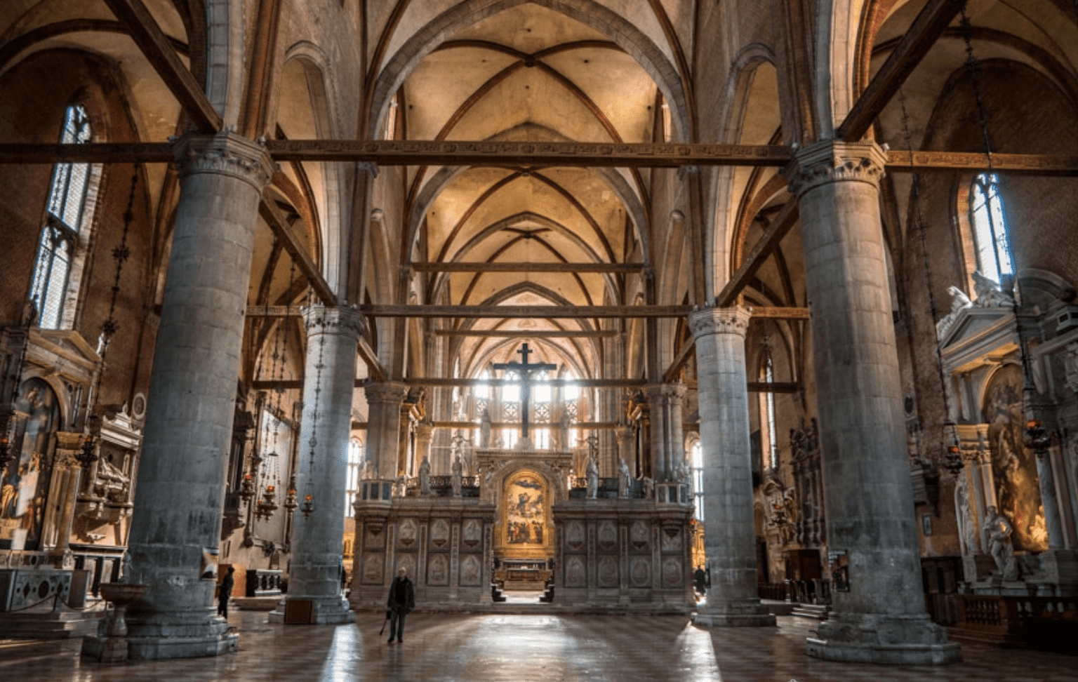 The interior pillars of Santa Maria Gloriosa dei Frari in Venice
