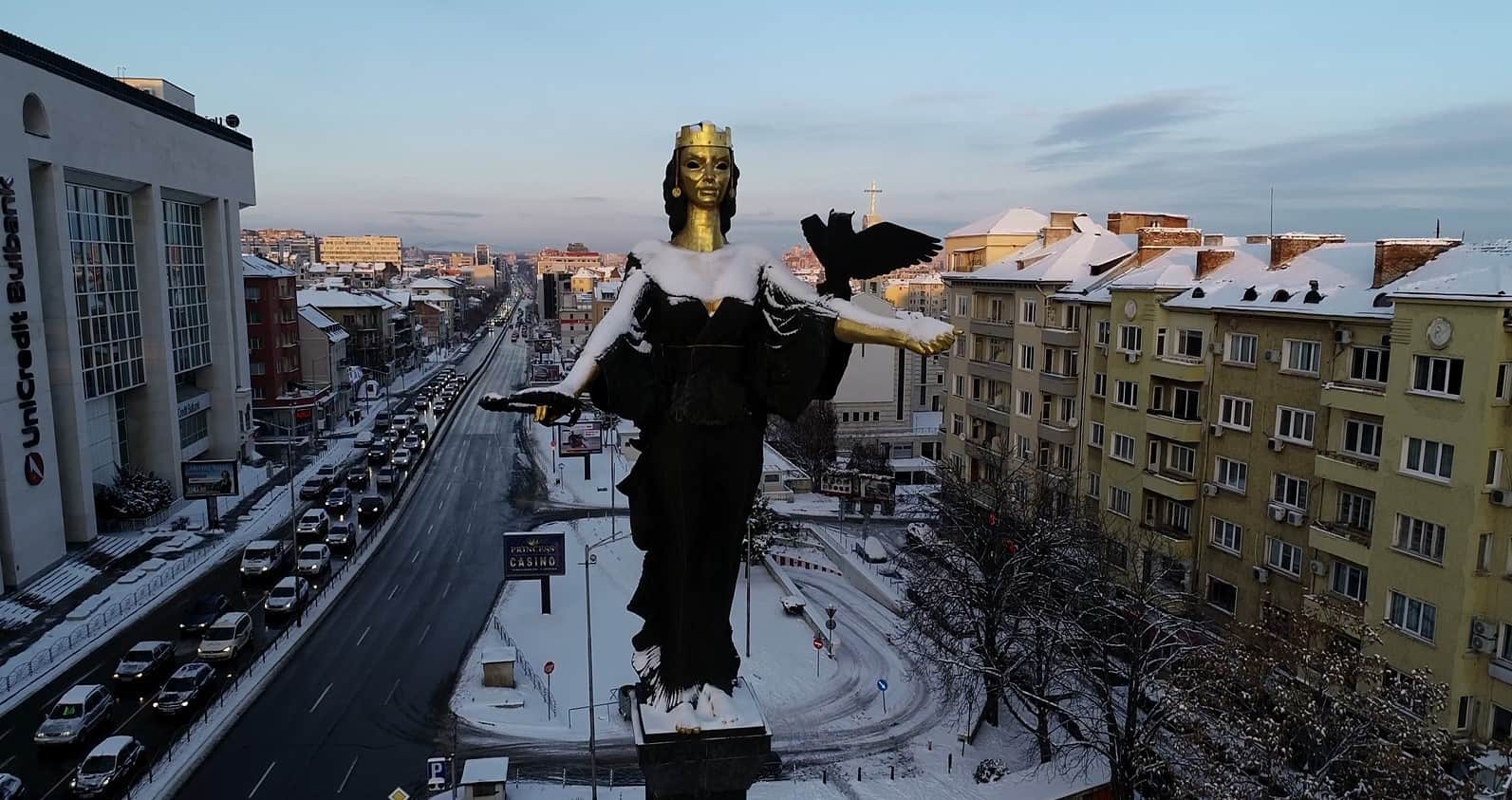 Statue of Sofia with view of the city