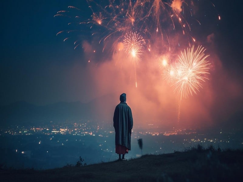 The Art and Science of Fireworks, A man standing on a hilltop watching a magnificent firework display