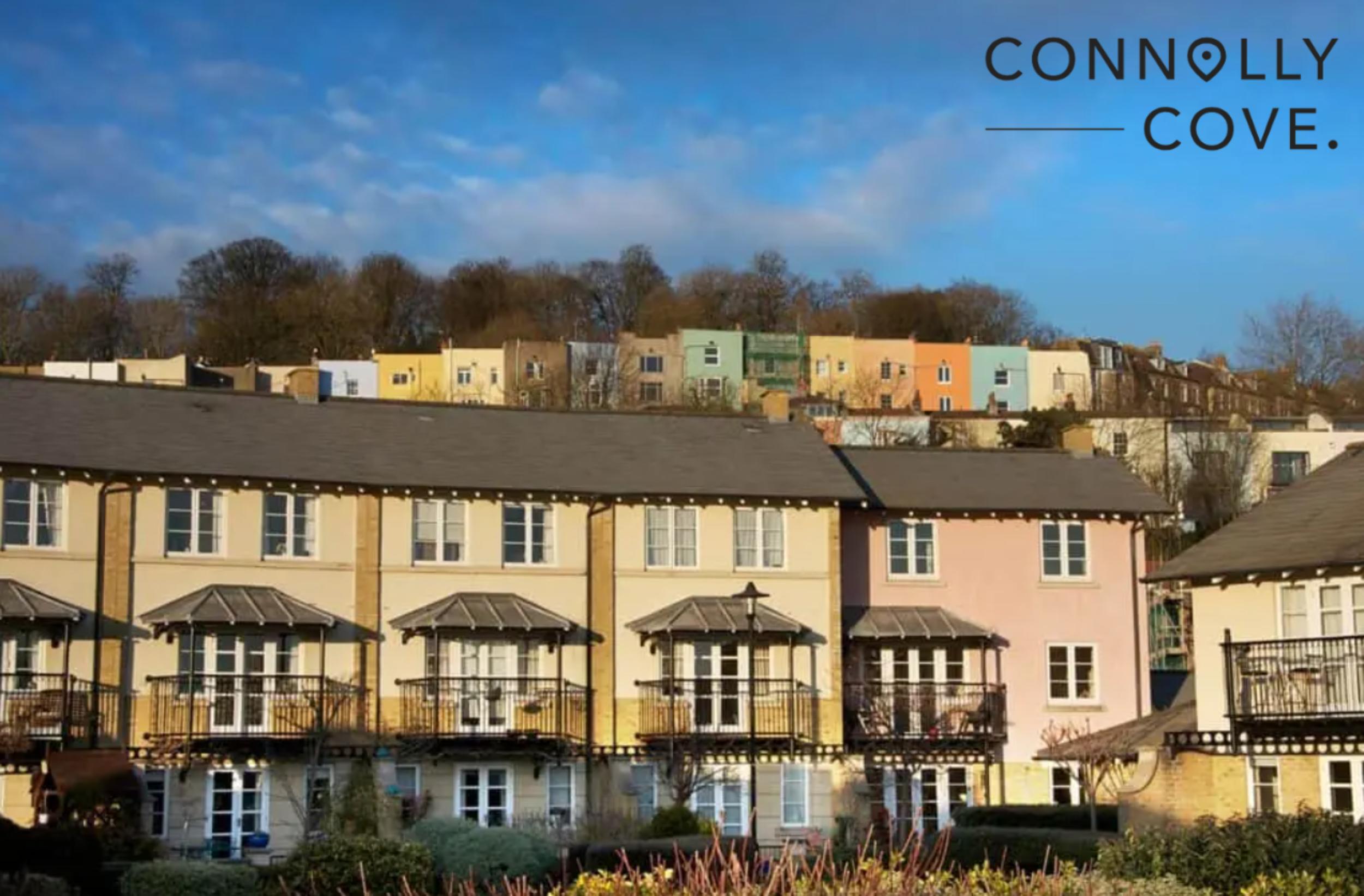 Terraces of colourful houses, Bristol, UK