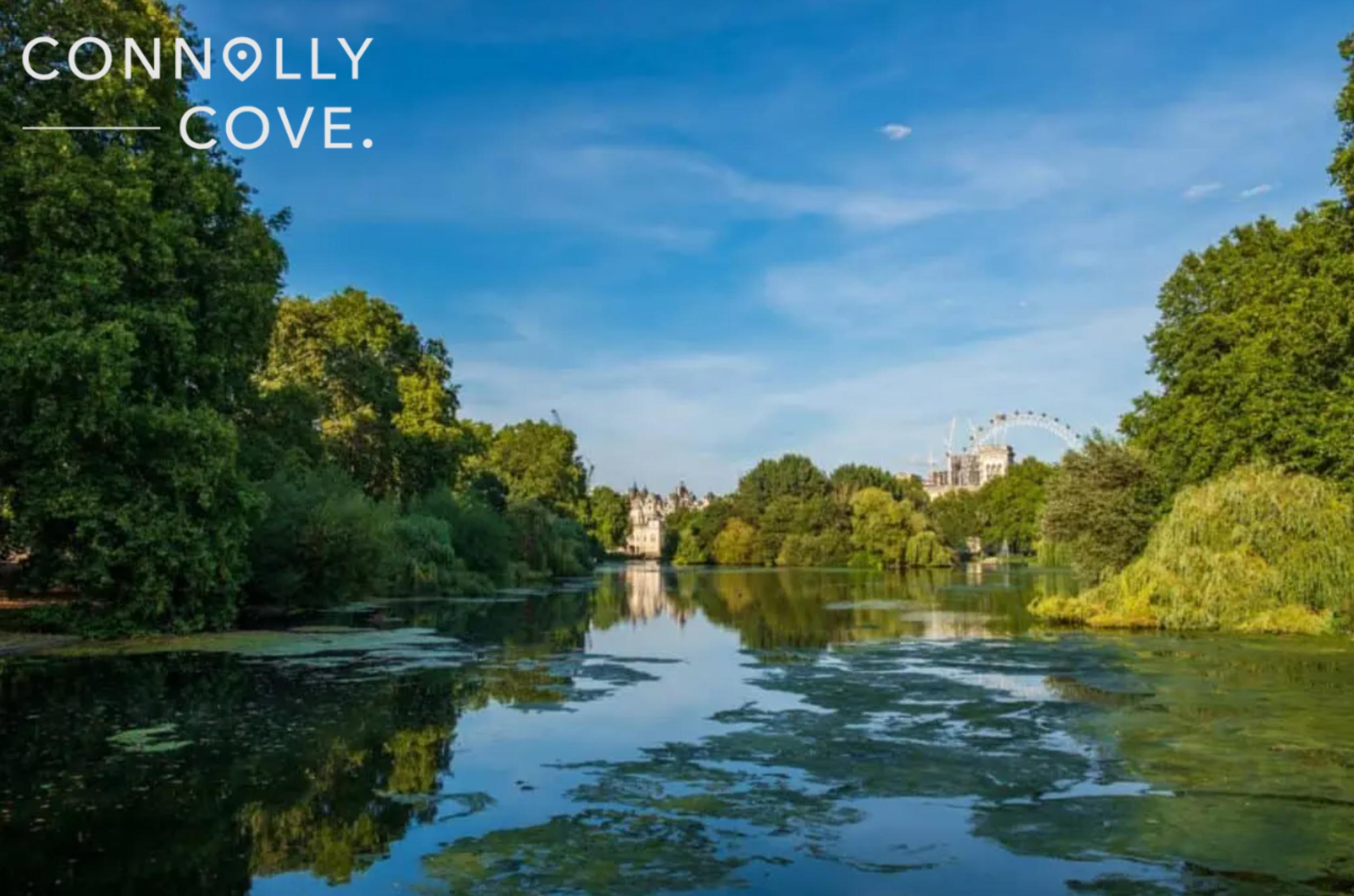 Beautiful view of St James's Park and the London Eye on a beautiful summer afternoon