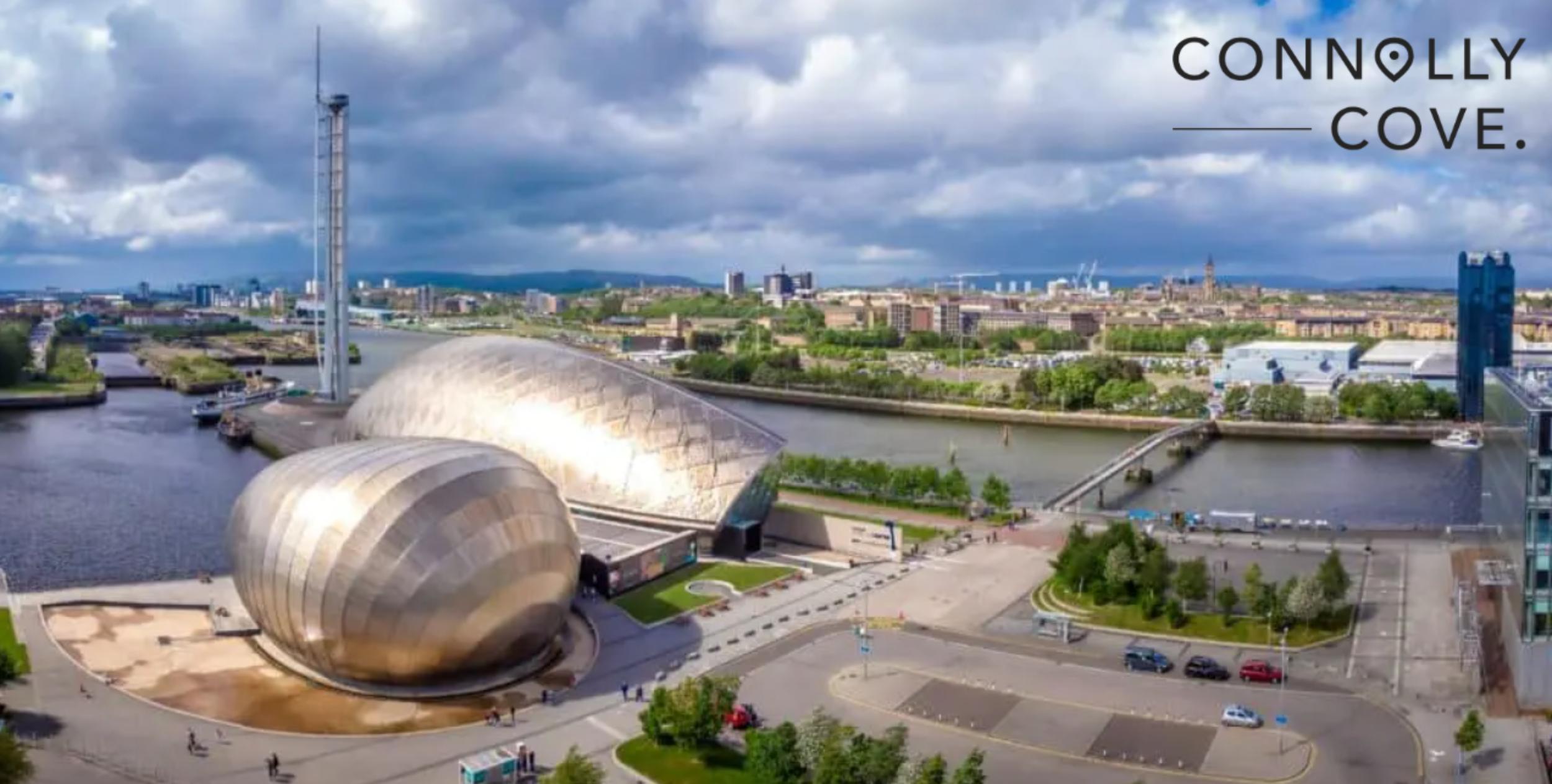 Aerial view of Glasgow science centre
