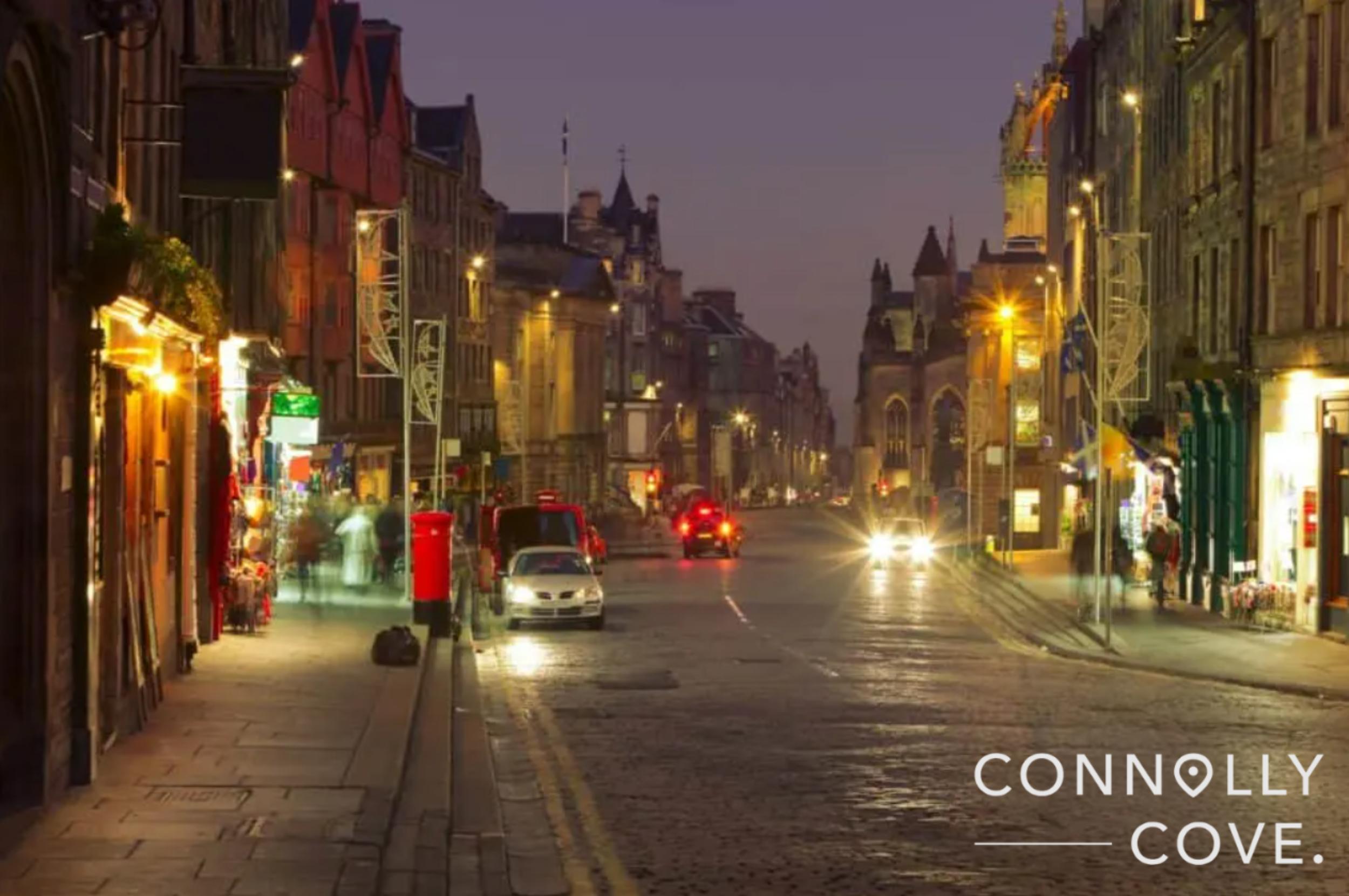 Royal Mile in Edinburgh, Scotland, at dusk