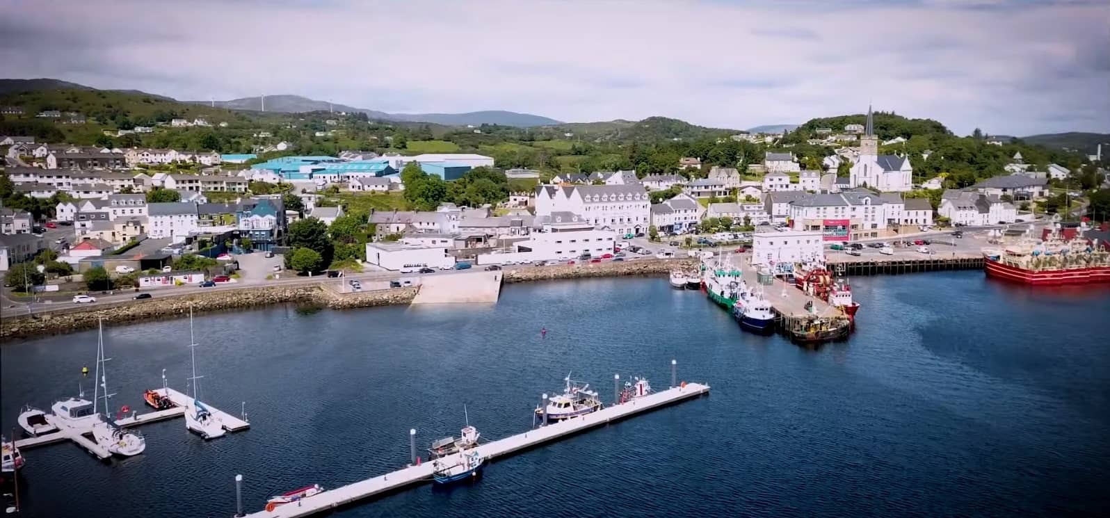 View of the town of Killybegs and docked ships at the harbor - Ireland