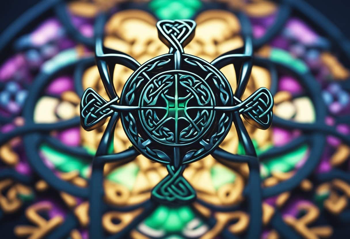 A vibrant Celtic knot intertwines with modern technology, blending ancient Irish folklore with contemporary media