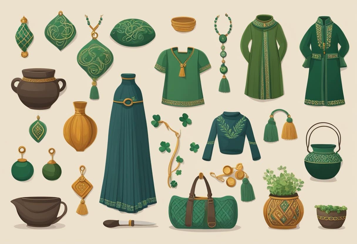 Traditional Irish crafts displayed on online platforms. Various handmade items like pottery, knitwear, and jewelry showcased with detailed descriptions and pricing