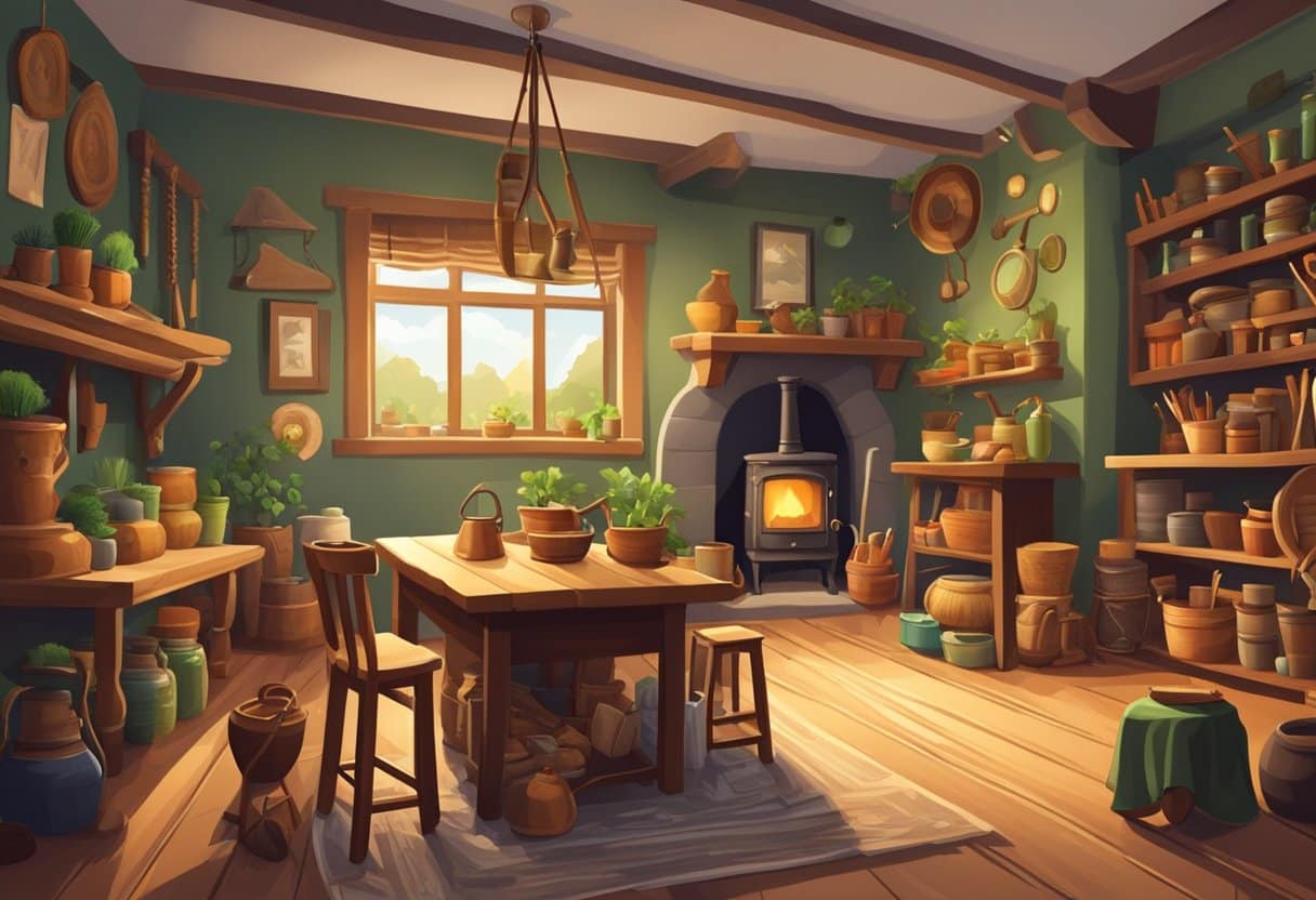 A cozy room filled with traditional Irish crafts and tools for home decor workshops