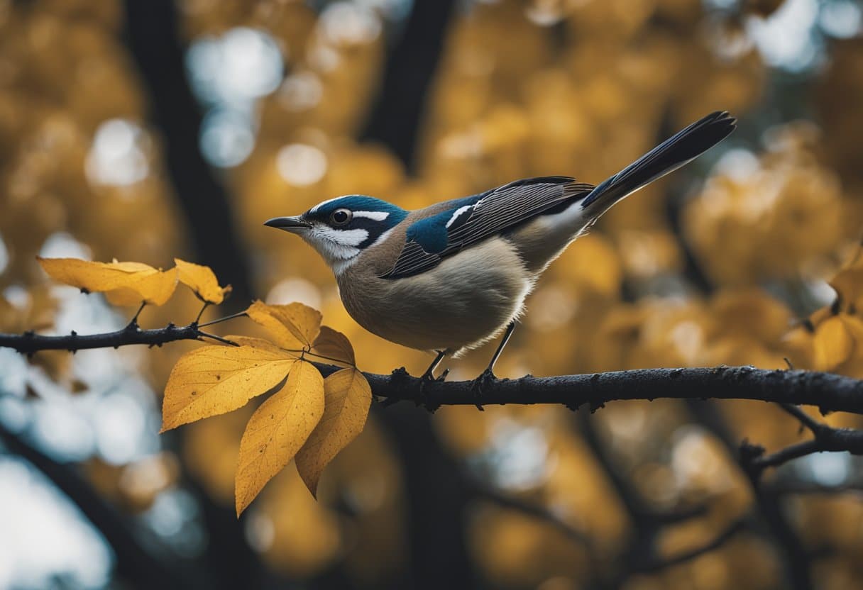 A tree shedding its autumn leaves while a blooming flower grows nearby, symbolizing the cycle of life and death in cultural rituals