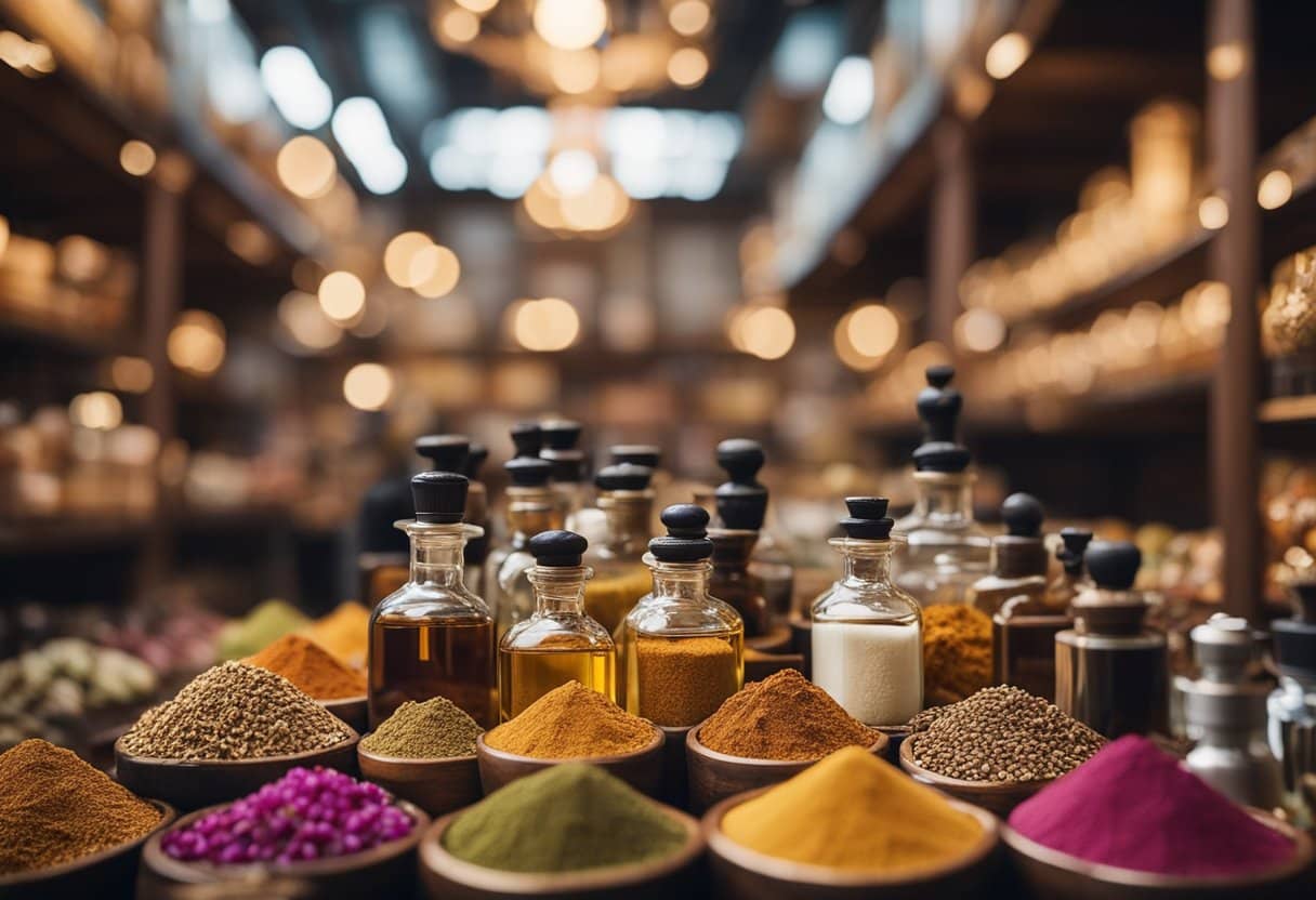 The Evolution of Perfume: Tracing Fragrance Through History
A bustling marketplace with exotic goods from around the world. Aromatic spices, rare flowers, and precious oils fill the air, symbolizing the global trade that has shaped the evolution of perfume