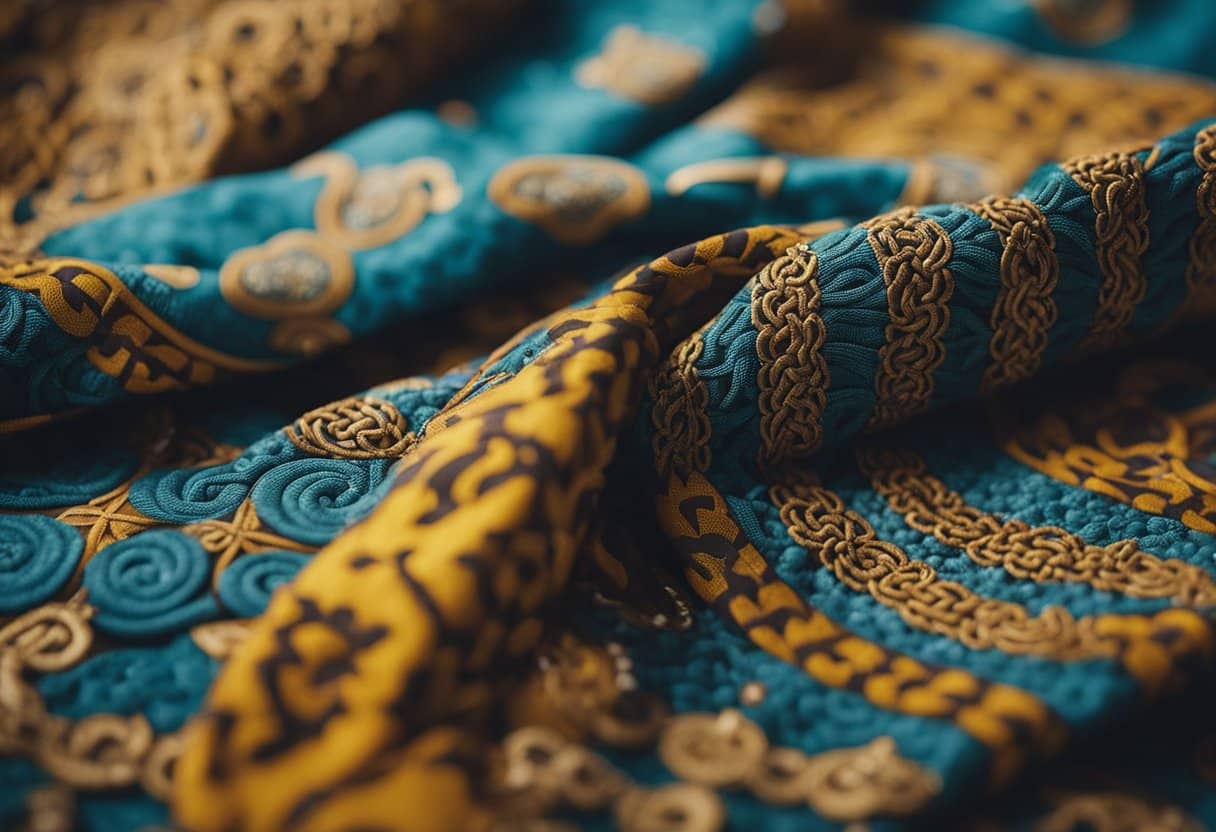 Celtic Patterns - Vibrant Celtic patterns adorn modern clothing made from traditional textiles and materials, creating a fashion revolution