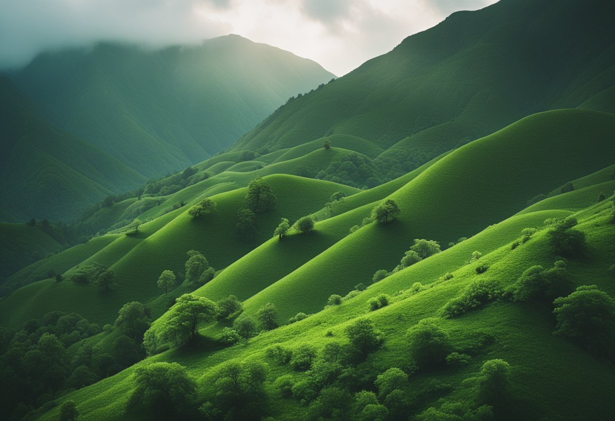 Lush green mountains intertwine with mythical creatures, like fairies and leprechauns, dancing among the misty peaks