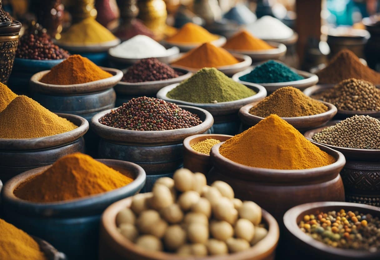 Middle Eastern Souks - A bustling Middle Eastern souk filled with colorful merchandise and trade goods, from spices and textiles to pottery and jewelry, evoking the rich history and culture of the market