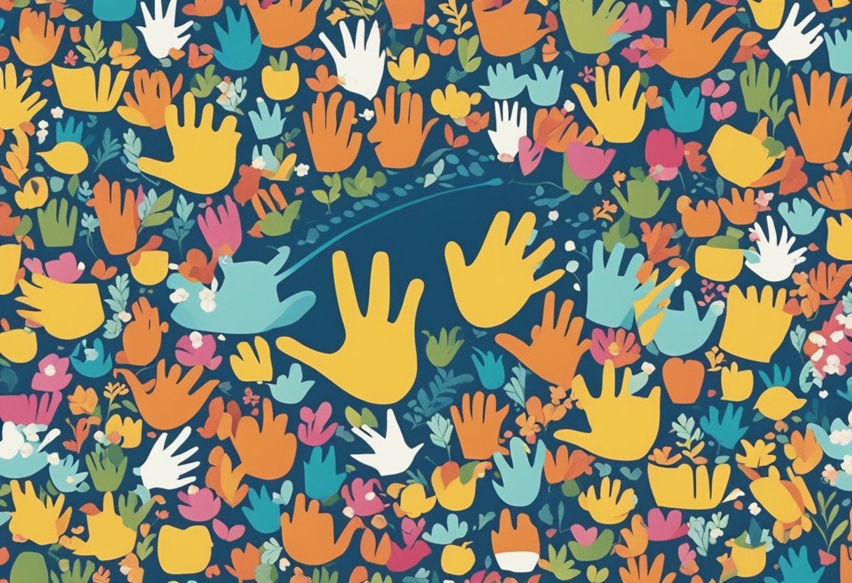 Farewell traditions - A diverse array of symbolic farewell gestures from various cultures, including waving, bowing, and blowing kisses, are depicted in a colorful and vibrant illustration