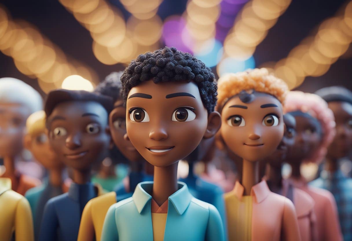 A diverse group of virtual avatars engage in cultural exchanges, bridging global challenges with sensitivity and connection