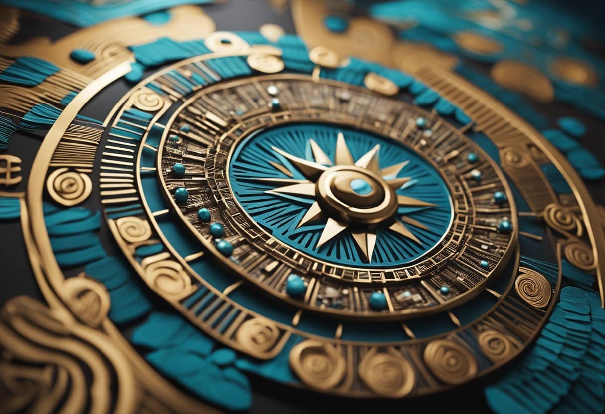 Influential Indigenous symbols merge with modern art, showcasing a dynamic blend of traditional and contemporary elements