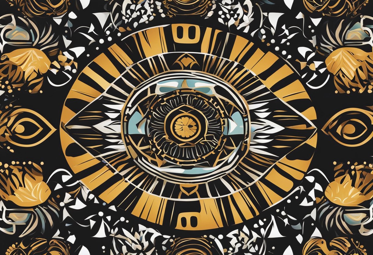 Indigenous symbols and patterns merge with modern art forms, creating a dynamic and vibrant visual narrative