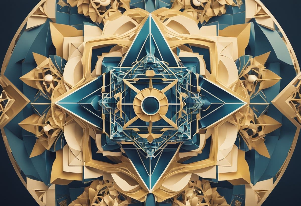 A grand cathedral with intricate geometric patterns adorning its facade, symbolizing the sacred geometry present in global architecture