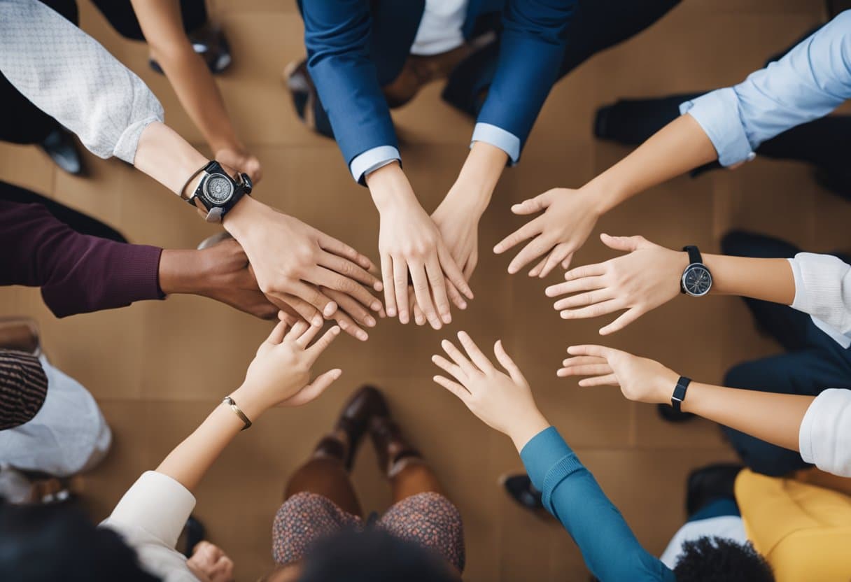 A diverse group of people engage in cultural practices for mental wellness. Symbols of different cultures are present