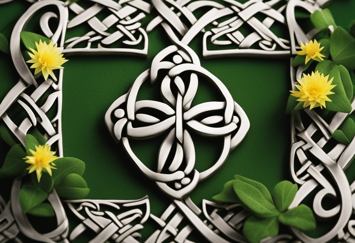 Celtic Connections - A Celtic knot intertwines with a thistle, shamrock, and daffodil, symbolizing the cultural connections between Ireland, Scotland, and Wales