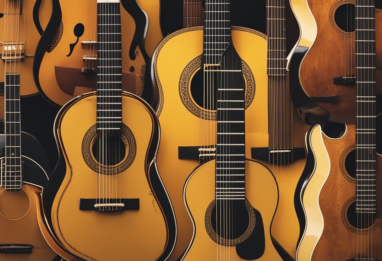 A vibrant ensemble of Flamenco guitars, resonating with the passionate soul of Spain through powerful strumming and intricate melodies