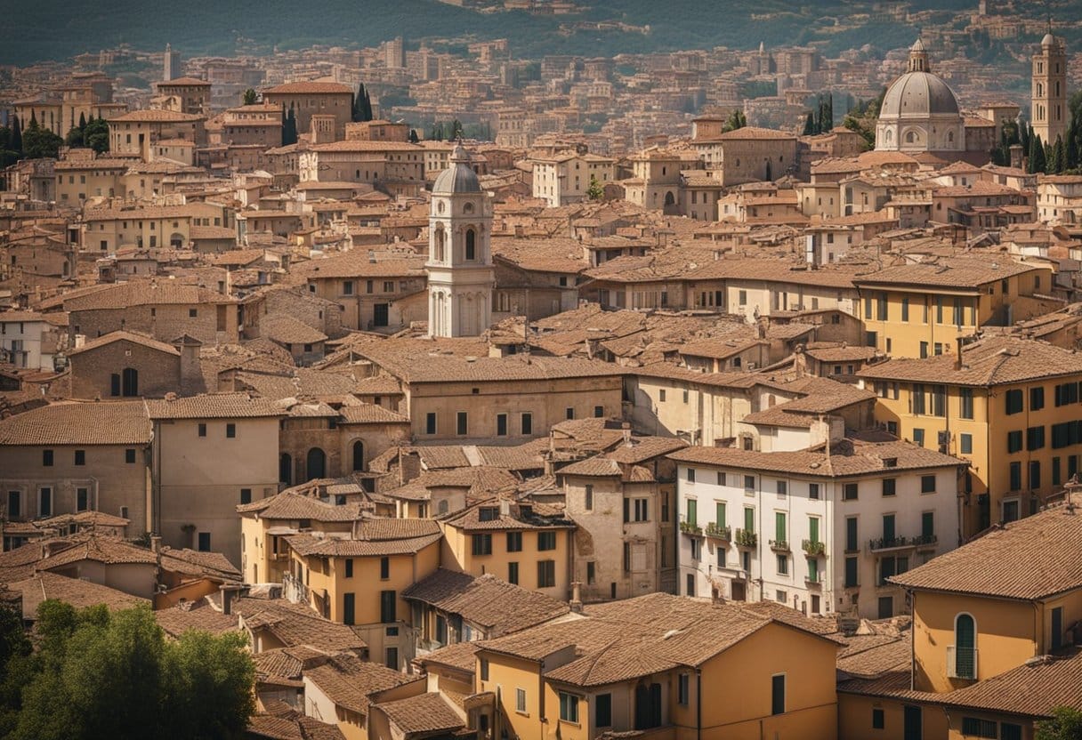 The Italian Renaissance - A bustling Italian cityscape with Renaissance architecture and art studios, capturing the spirit of Da Vinci and Michelangelo's era