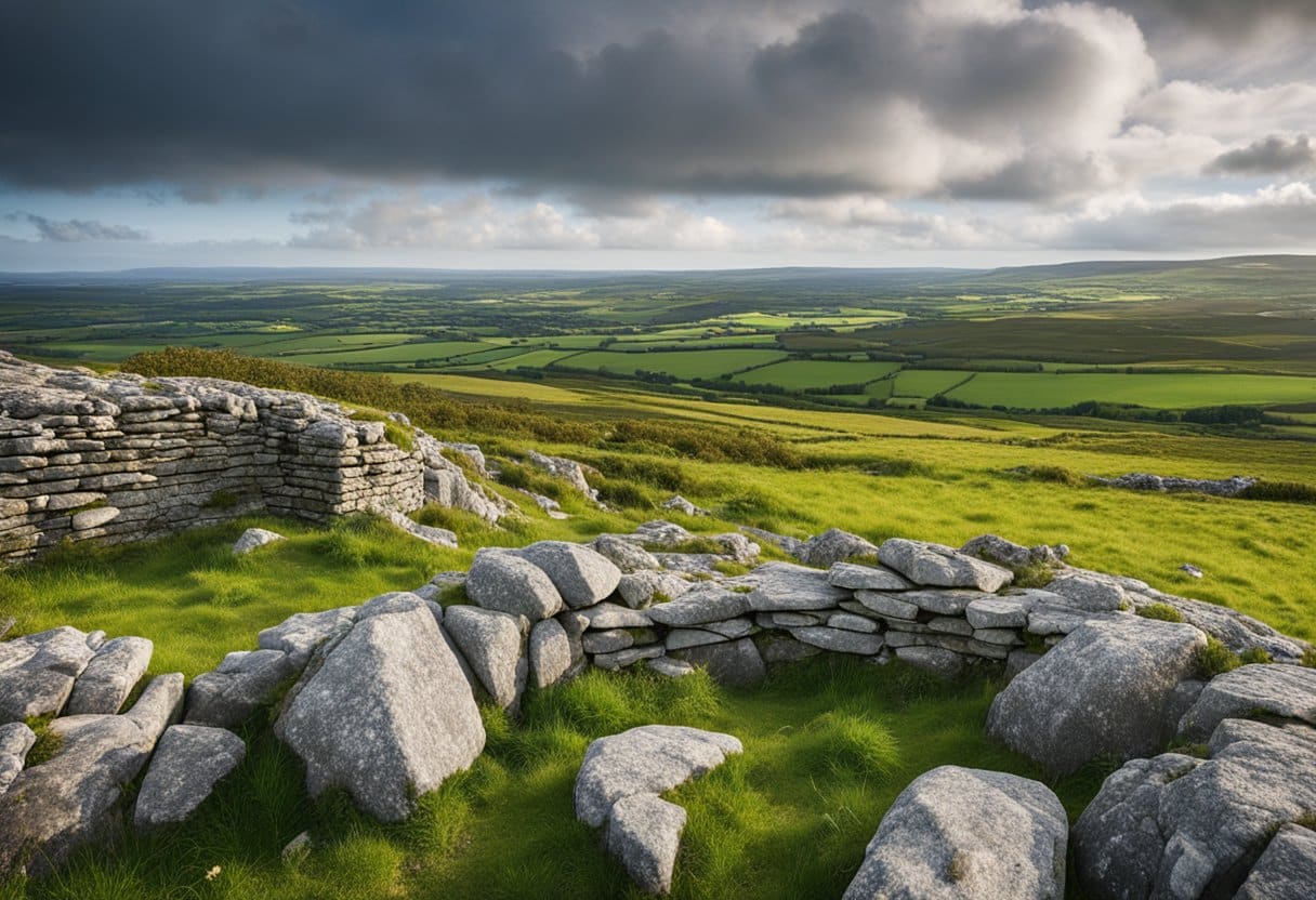 The Burren - A rocky, otherworldly terrain with scattered limestone pavements, crisscrossed by deep crevices and dotted with rare flora. The Burren is shrouded in ancient legends and tales of fairies, creating a mystical atmosphere