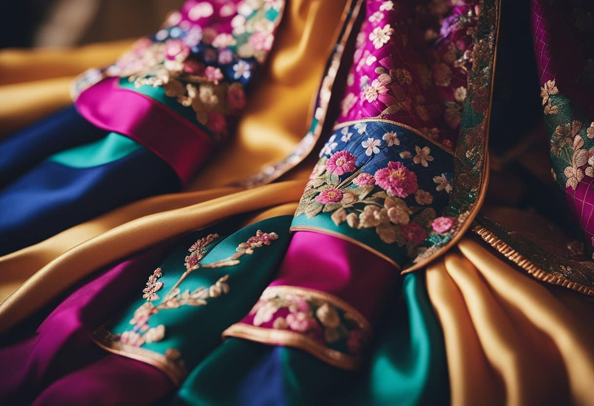 A group of kasbahs nestled in the desert, surrounded by sand dunes and palm trees, with people going about their daily activities within the fortified walls