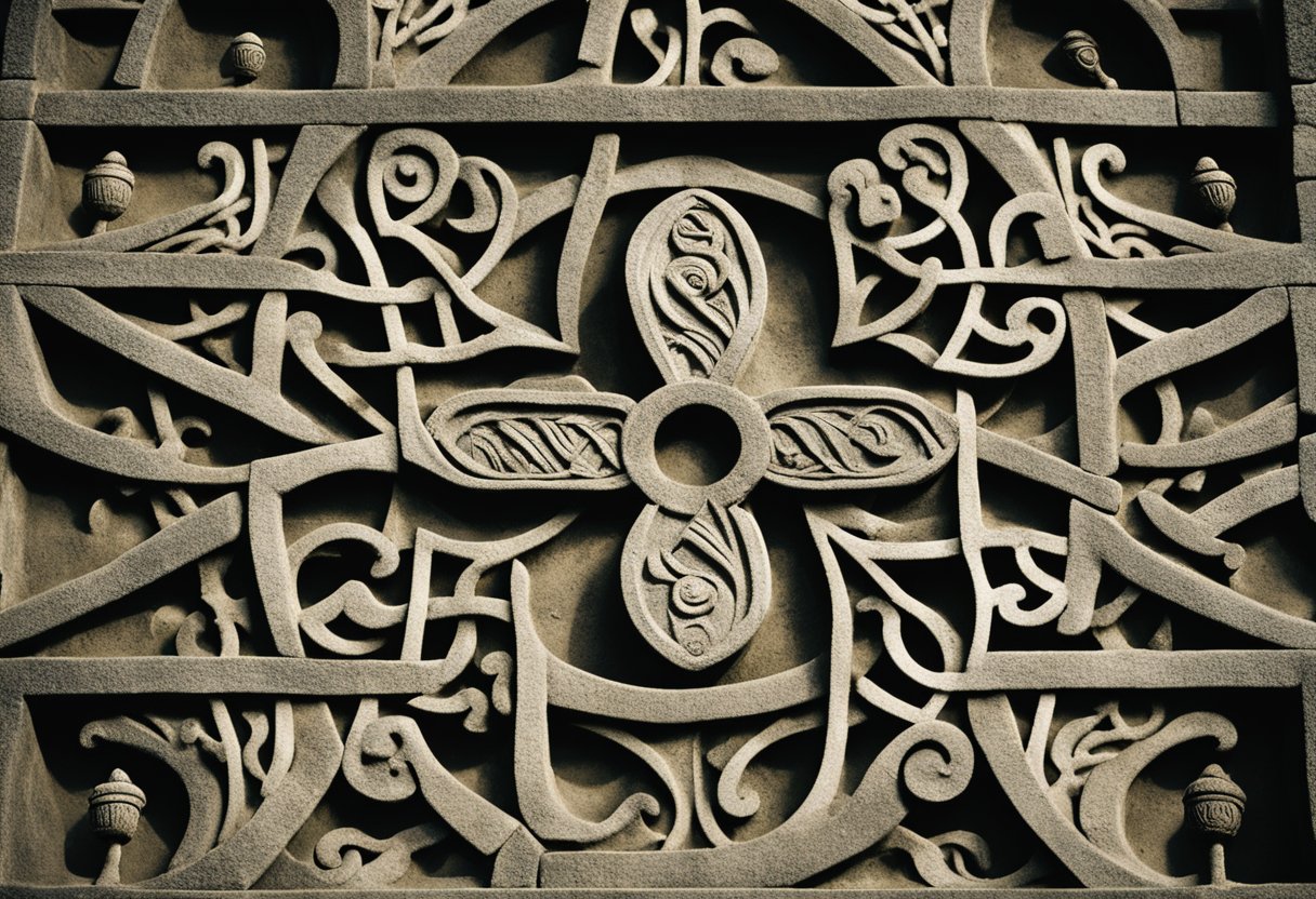 Ancient Irish symbols and patterns adorn stone monuments and artifacts, reflecting the cultural and societal influence on artistry
