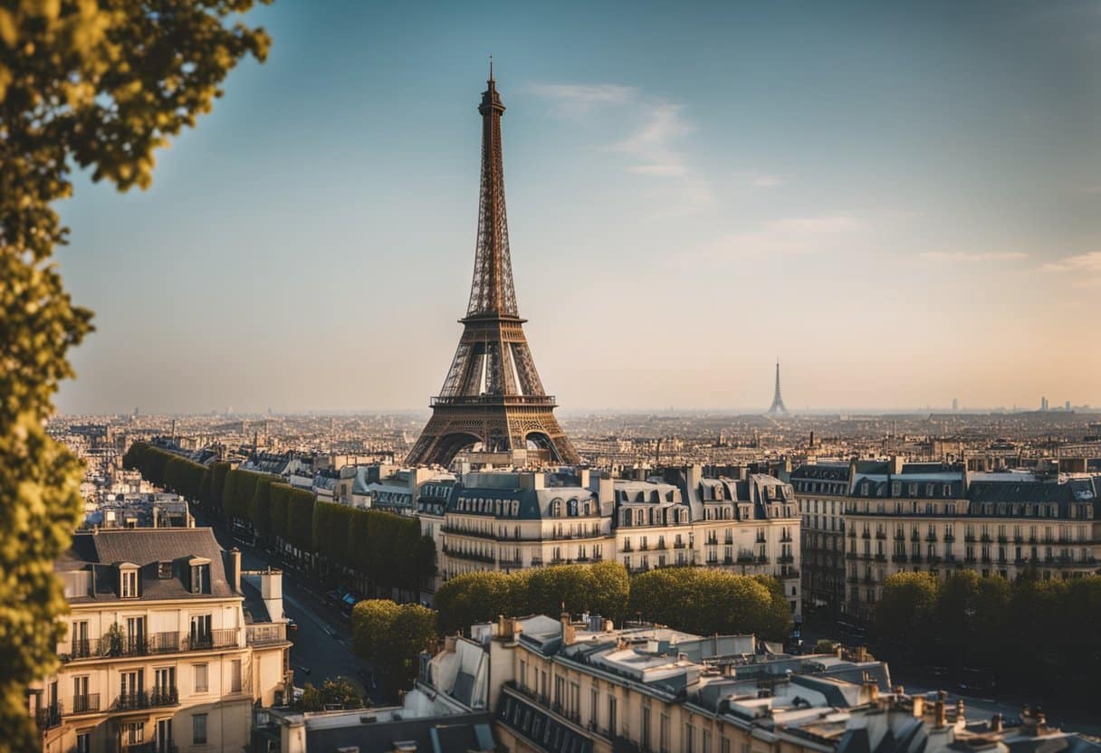 The Eiffel Tower stands tall against the Parisian skyline, while the cobblestone streets wind through the city, echoing the footsteps of literary giants