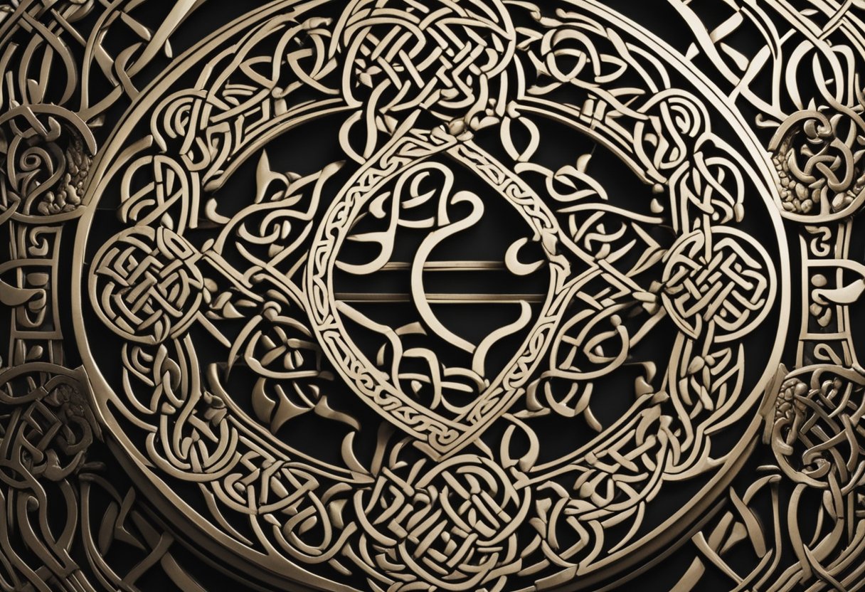 A Celtic knotwork pattern intertwines with spirals and animal motifs, evoking the intricate and symbolic nature of ancient Irish artistry